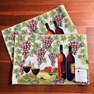 Park Smith Wine Tapestry Placemats Set of 6 Grapes Wine Glasses 19x12.5 Inches